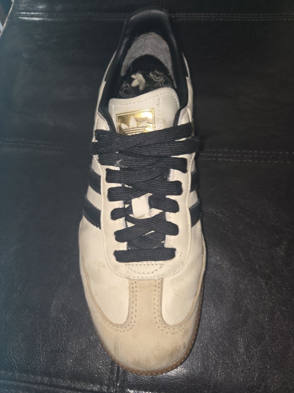 adidas White and Black Classic Sneakers with Gold Logo